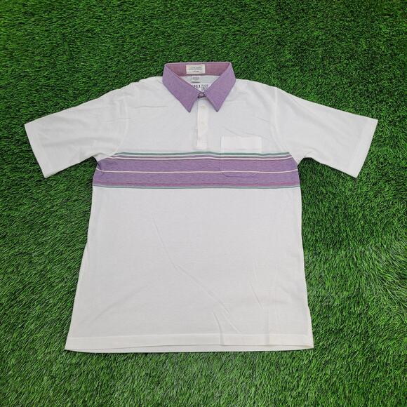 Vintage 90s Arrow MOD Polo Shirt M/L 21x28 Whtie Purple - Picture 1 of 12